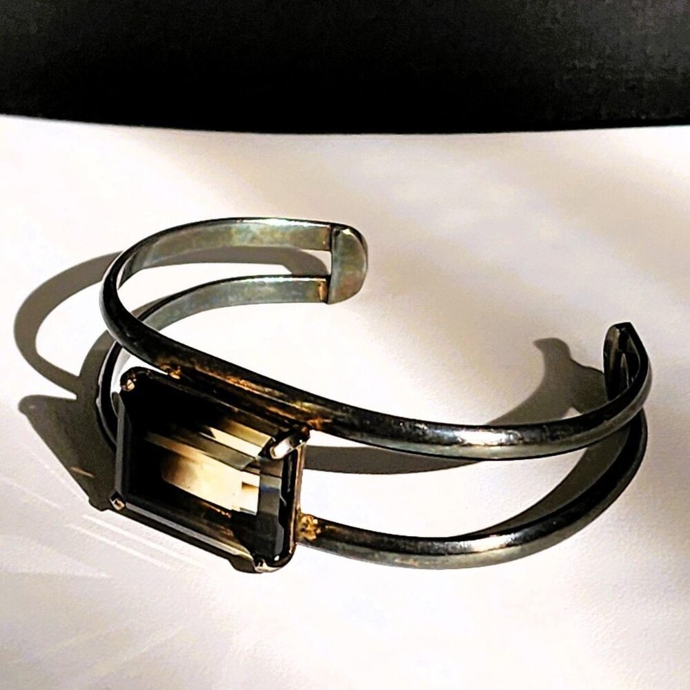 Vintage Sterling Silver L Shtromberg Smokey Quartz  Cuff Bracelet Rare - Picture 5 of 8